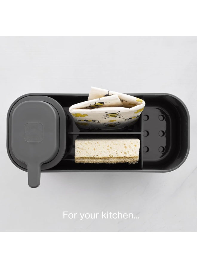 m-design Black Sink Organiser for Kitchen – Countertop Sponge Holder & Dishwashing Caddy – Multi-Compartment Sink Storage Rack for Soap, Sponges, Brushes & Cleaning Accessories - Image 4